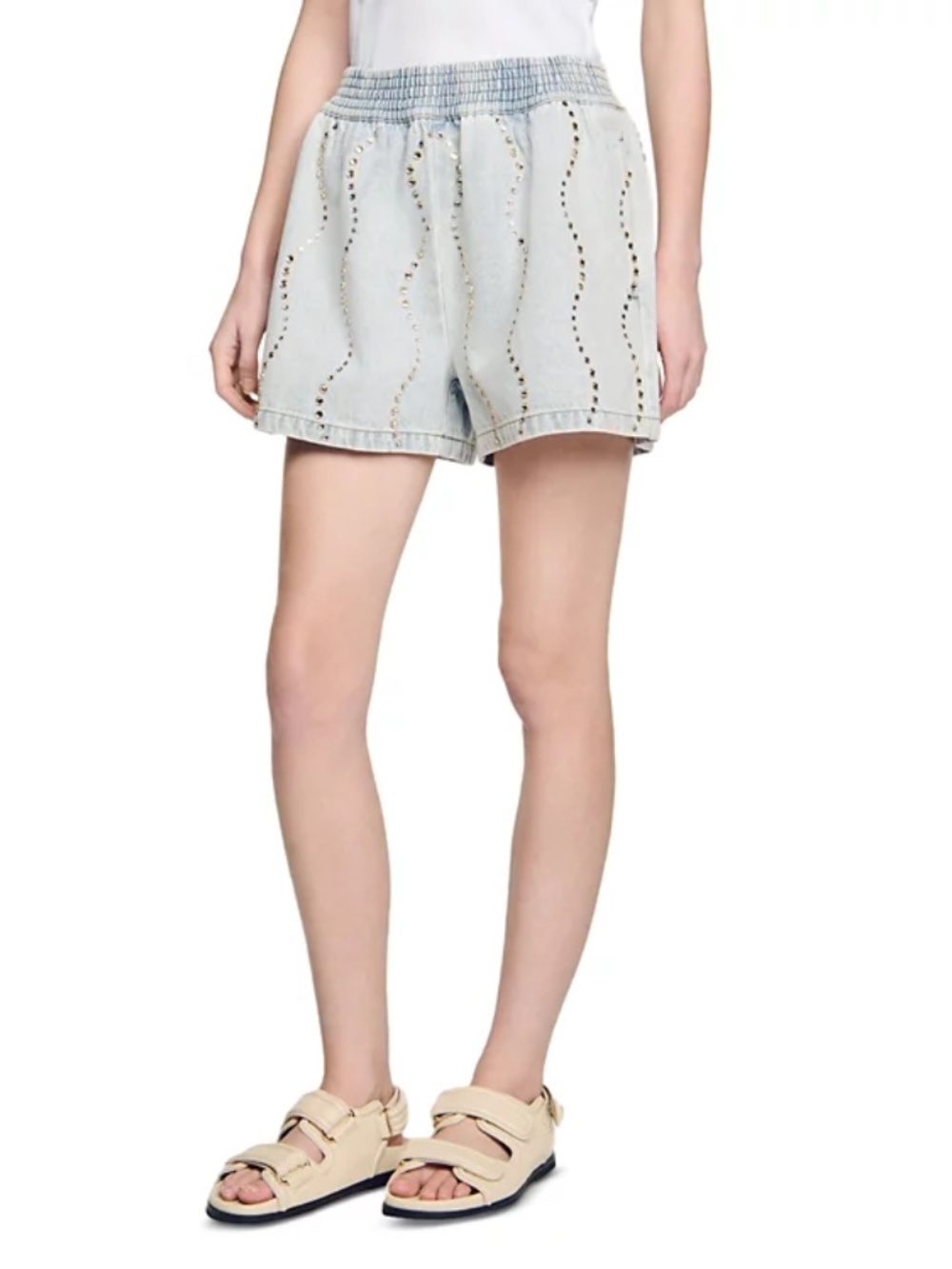 Way Beaded Rhinestone Denim Shorts